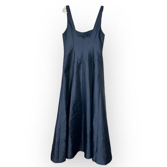 Alfred Sung Maxi Gown Women's 14R Navy Blue Square Neck Satin A-Line Sleeveless - Picture 4 of 11